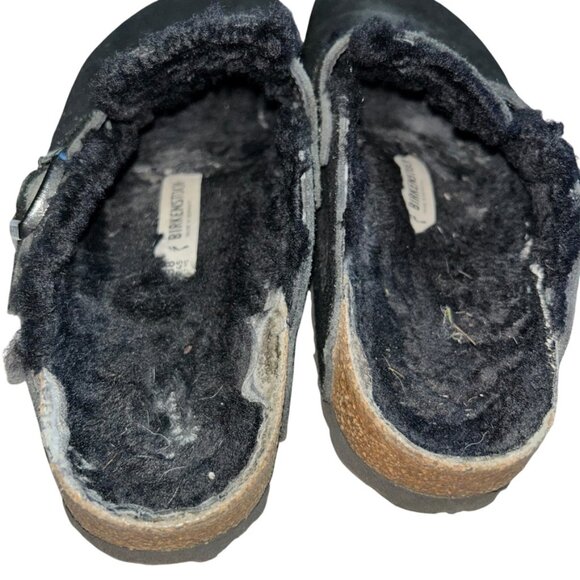 Birkenstock black boston nubuck suede shearling fur shoes 38 8 - Picture 4 of 6